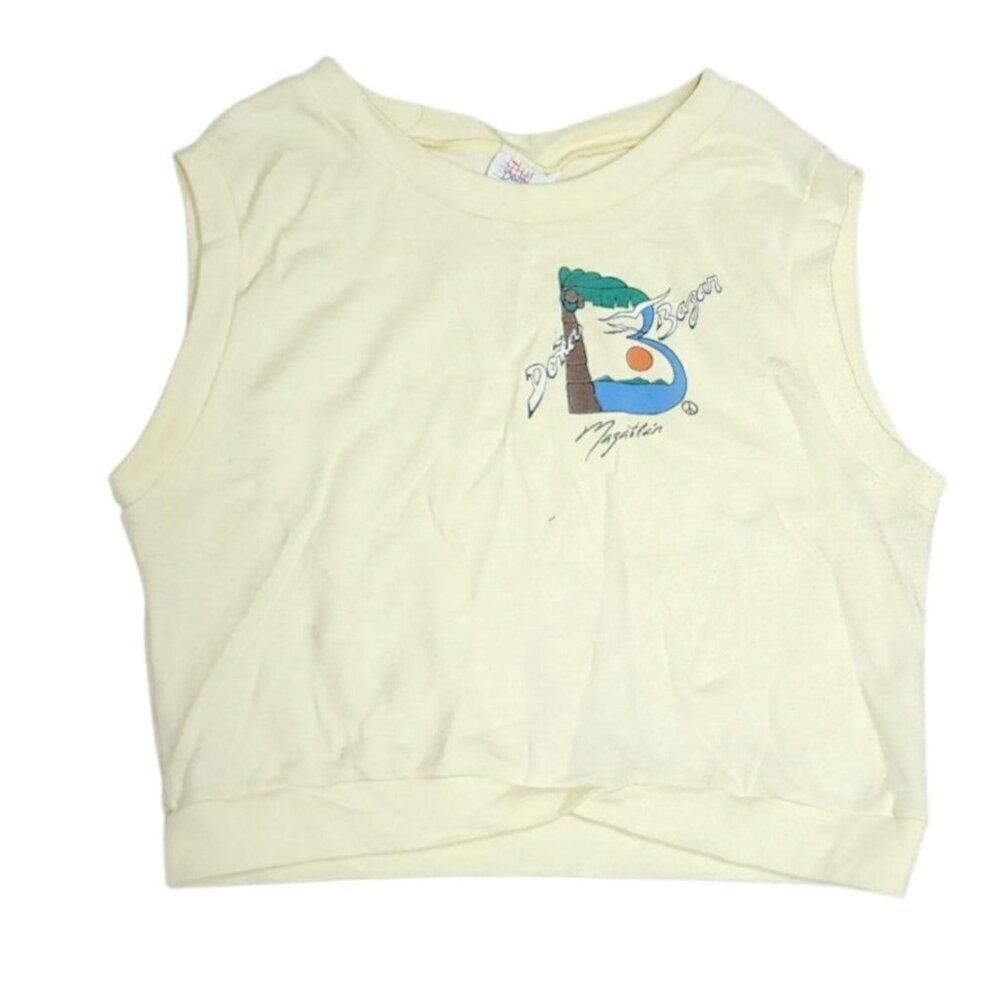 Vintage 80s Sleeveless Crop Top Summer Womens Size XS Yellow Mazatlan